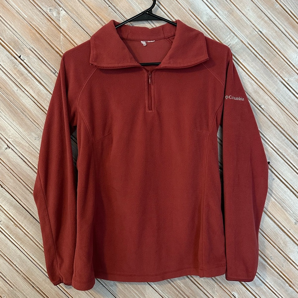 Columbia Women's Fleece Burgundy Salmon Pink Outdoor V-Neck Sweater